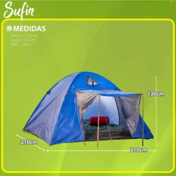 Carpa 4 Personas Reforzada Con 2 Techos + 2 Colchón De 2 Plazas + Inflador + Mosquitero Marca Sufin - Image 2