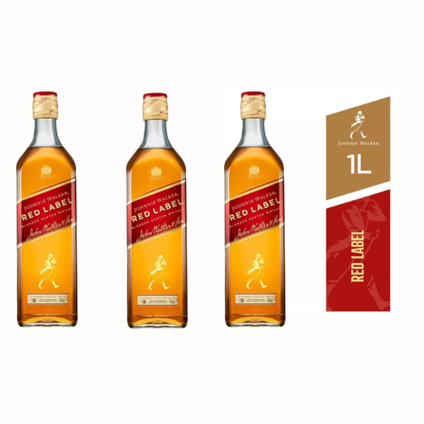 kit con 3 Whisky Johnnie Walker Red Label 1L